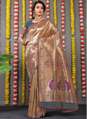 Trendy Saree Weaving Banarasi Silk in Brown