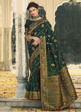 Trendy Saree Weaving Banarasi Silk in Green