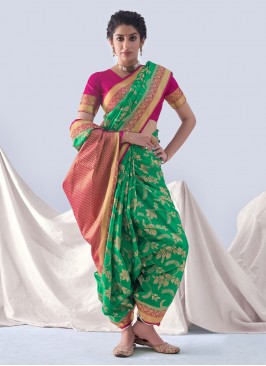 Trendy Saree Weaving Organza in Green