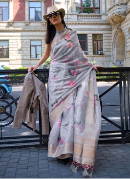 Trendy Saree Weaving Organza in Grey