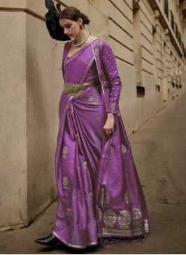 Trendy Saree Weaving  Tissue Brasso in Purple