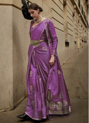 Trendy Saree Weaving  Tissue Brasso in Purple