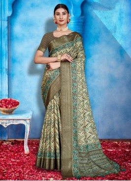 Trendy Saree Weaving Tussar Silk in Sea Green