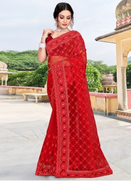 Trendy Saree Zari Net in Red