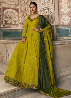 Trendy Sequins Georgette Green Designer Gown