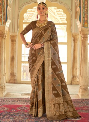 Trendy Silk Brown Classic Saree