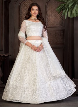 Trendy Thread Work White Net Designer Lehenga Chol