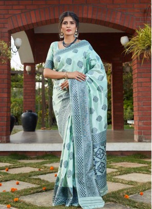 Turquoise Banarasi Silk Latest Design Saree