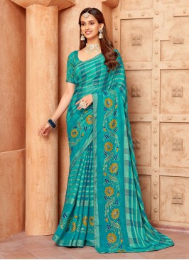 Turquoise Chiffon Classic Saree