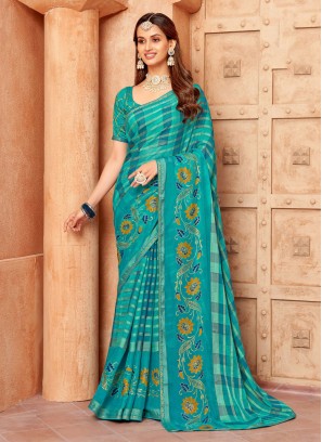 Turquoise Chiffon Classic Saree