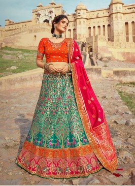 Turquoise Color Banarasi Silk Lehenga