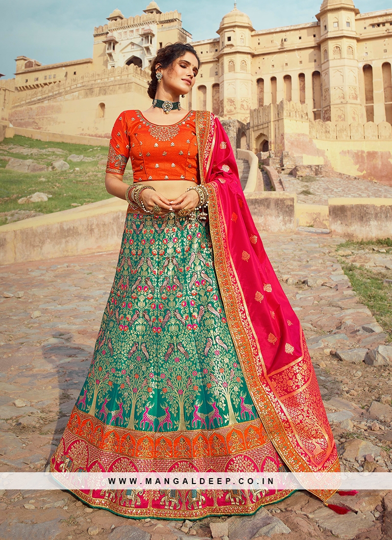 Turquoise Color Banarasi Silk Lehenga