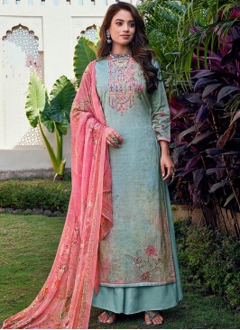 Turquoise Color Cotton Salwar Kameez