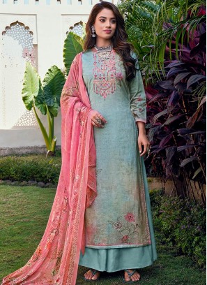 Turquoise Color Cotton Salwar Kameez