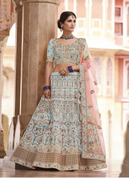 Turquoise Color Crepe Sequins Work Lehenga