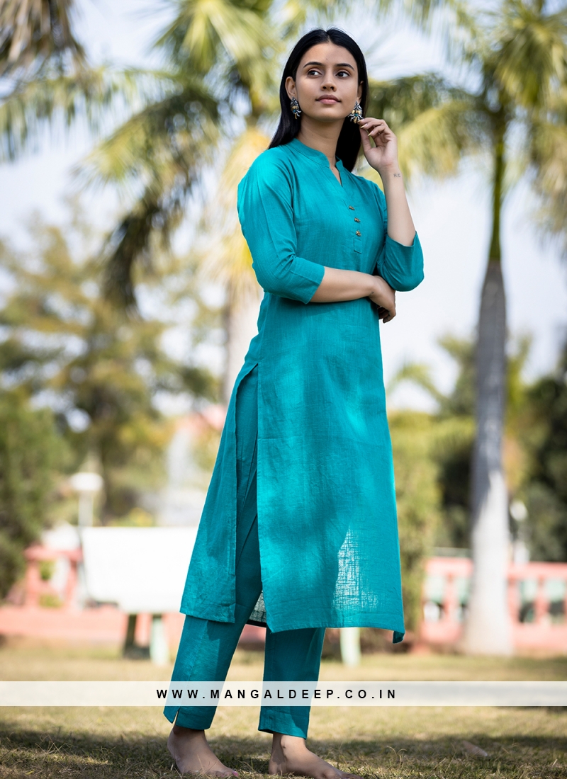 Check Style Stylish Lurex Weave Designer Side-Long Kurti , Blue – Anushil