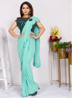 Turquoise Color Frill Saree