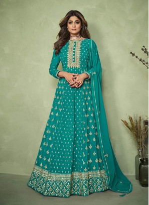 Turquoise Color Georgette Long Suit