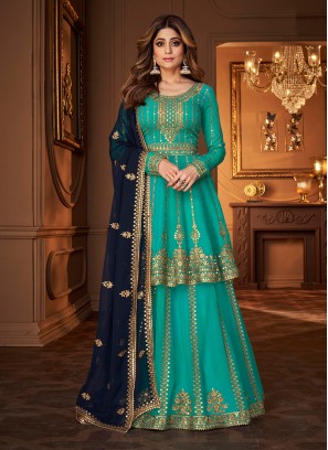 Turquoise Color Georgette Sequins Work Pakistani Suit