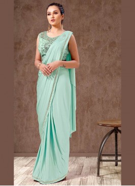 Turquoise Color Lycra Ready To Wear Saree