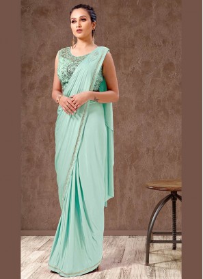 Turquoise Color Lycra Ready To Wear Saree