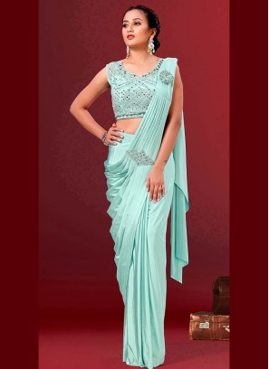 Turquoise Color Lycra Ready To Wear Saree
