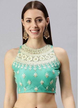 Turquoise Color Net Embroidered Blouse