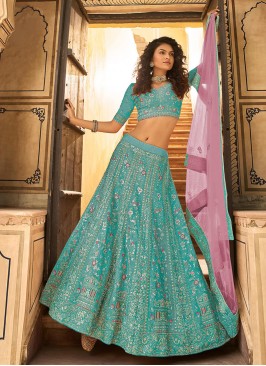 Turquoise Color Organza Embroidered Lehenga Choli