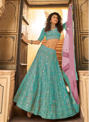 Turquoise Color Organza Embroidered Lehenga Choli