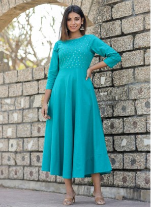Turquoise Color Party Wear Kurti