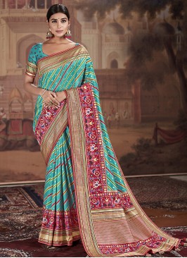 Turquoise Color Patola Silk Saree