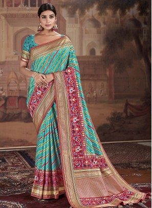 Turquoise Color Patola Silk Saree