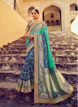 Turquoise Color Patola Style Silk Saree