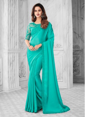 Turquoise Color Satin Silk Fancy Saree