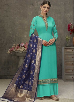 Turquoise Color Satin Suit