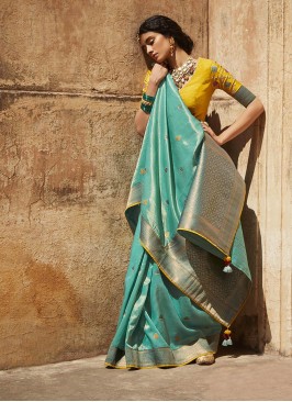 Turquoise Color Silk Classic Saree