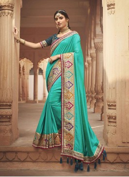 Turquoise Color Silk Fancy Designer Saree
