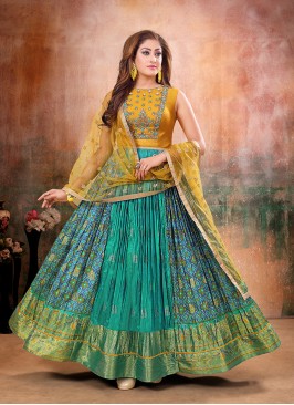 Turquoise Color Silk Hand Work Suit
