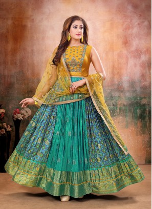 Turquoise Color Silk Hand Work Suit