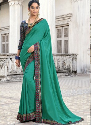 Turquoise Color Silk Party Wear Saree