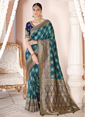 Turquoise Color Silk Traditional Saree