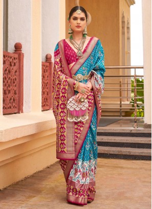 Turquoise Color Trendy Saree