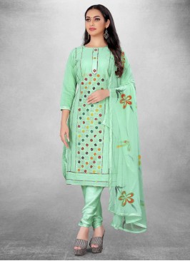 Turquoise Cotton Ceremonial Churidar Salwar Kameez