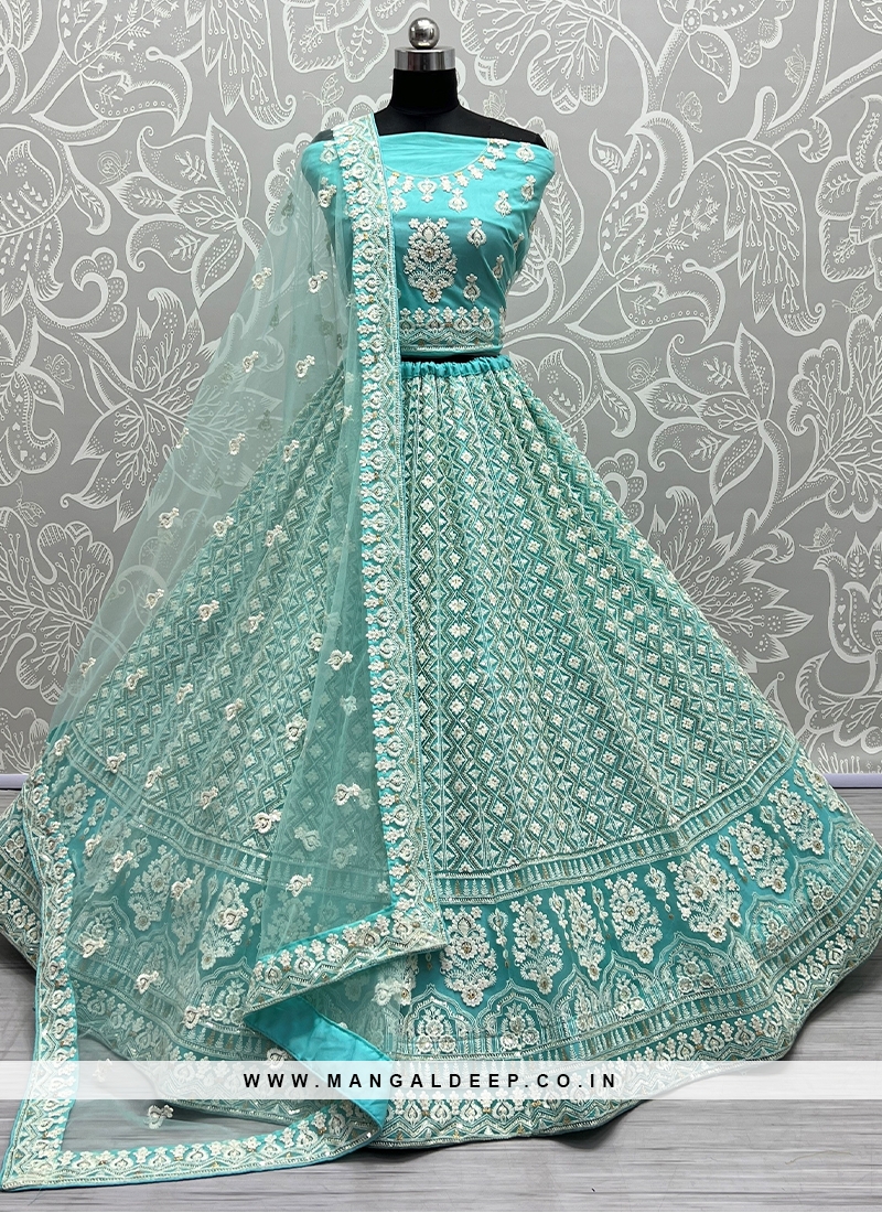 Turquoise Elegance Latest Designer Party Wear Heavy Soft Net