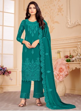 Turquoise Embroidered Pakistani Salwar Kameez