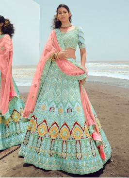 Turquoise Embroidered Reception Trendy Lehenga Choli