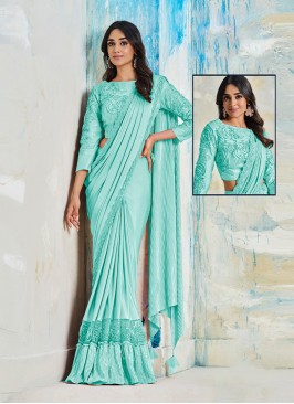 Turquoise Festival Contemporary Style Saree