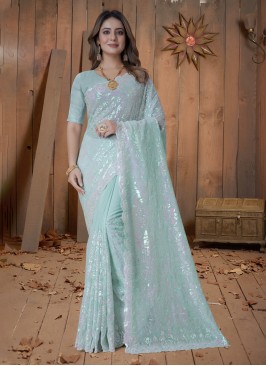 Turquoise Georgette Classic Saree