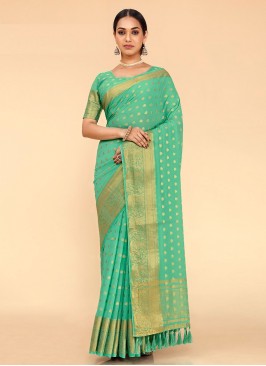 Turquoise Kanjivaram Silk Border Trendy Saree