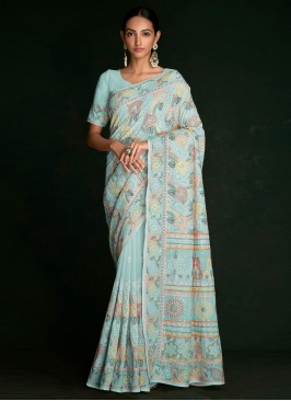 Turquoise Lucknowi work Wedding Designer Saree